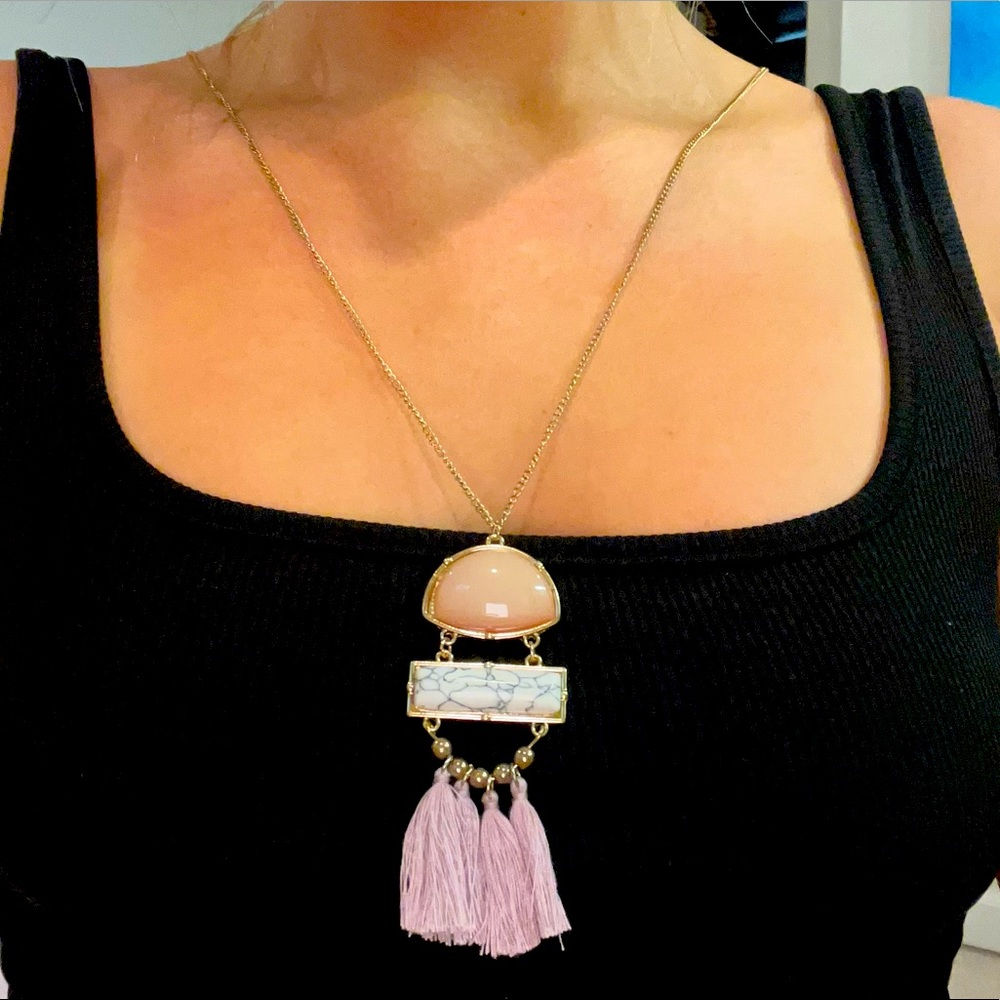NEW Anthropologie Necklace pink with tassels